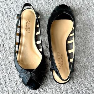 Italian patent (real) leather peekaboo slingback shoe, size 7-1/2